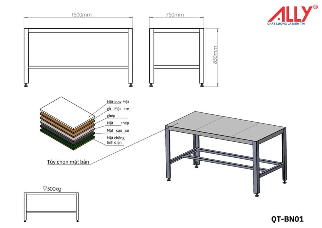 bàn gia công cơ khí ally qt-bn01