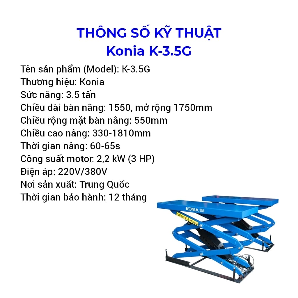 cầu nâng oto cắt kéo 3.5 tấn konia k-3.5g