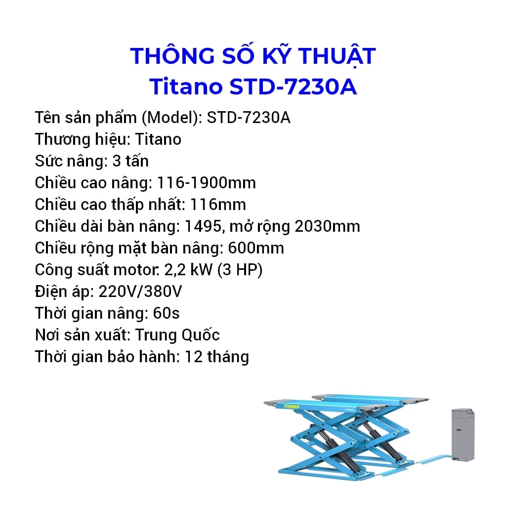 cầu nâng cắt kéo lắp nổi 3 tấn titano std-7230a