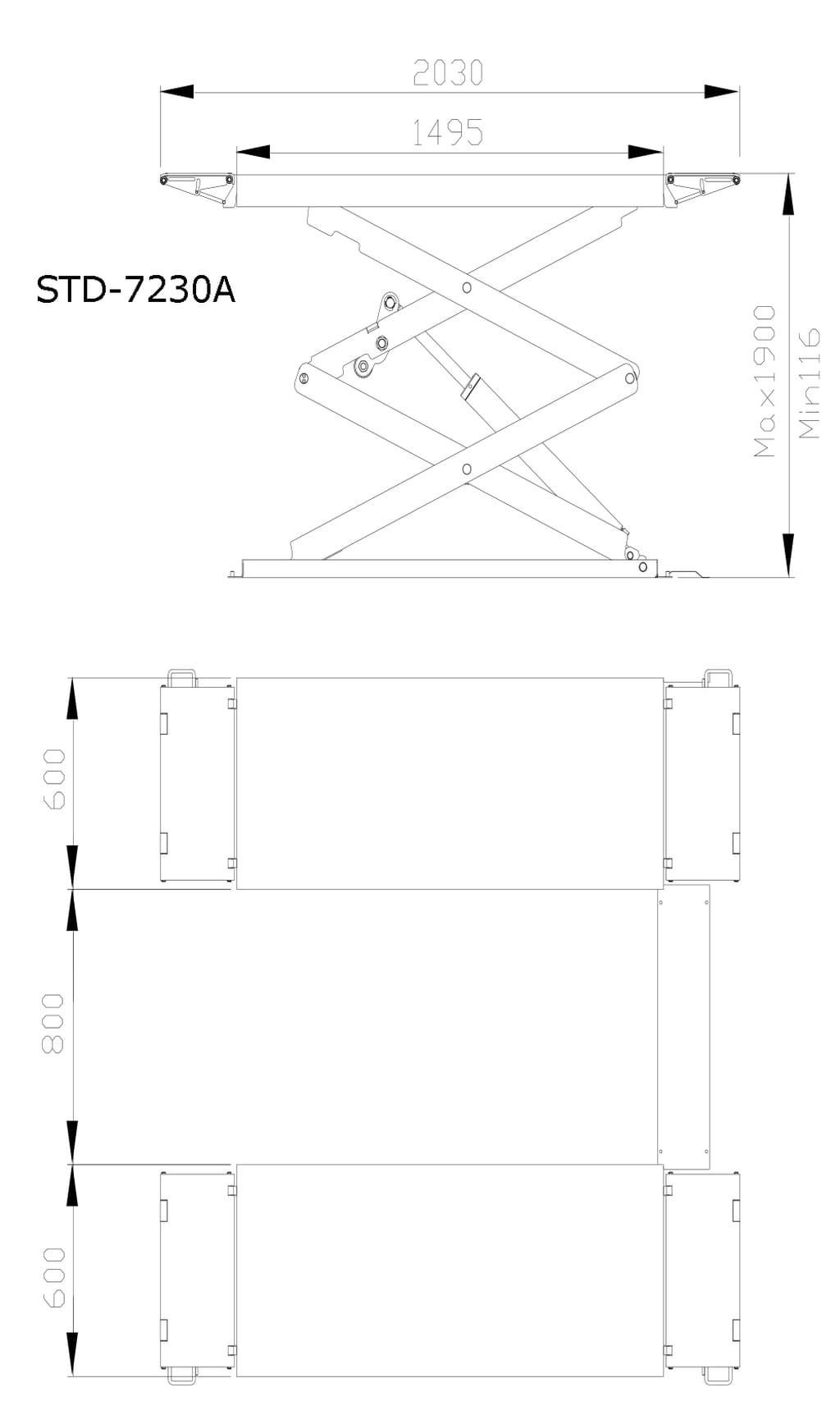 cầu nâng xe ô tô cắt kéo lắp nổi 3 tấn titano std-7230a