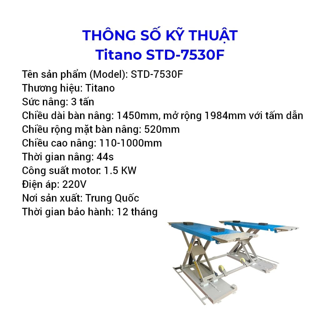 cầu nâng bụng cắt kéo di động lắp nổi titano std-7530f