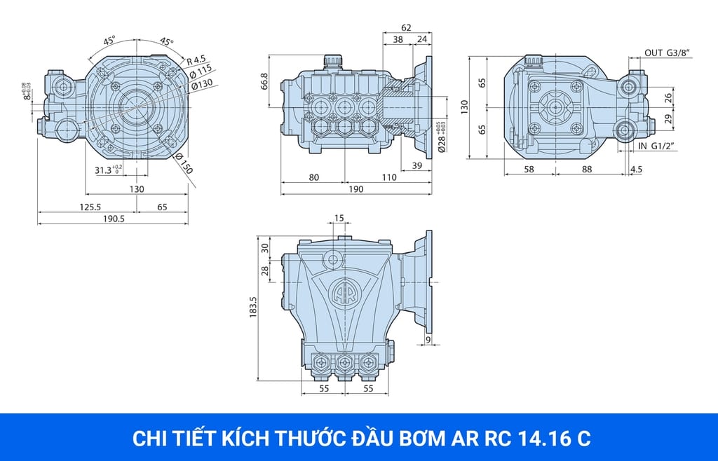 đầu phun áp lực piston sứ annovi reverberi ar rc1416c