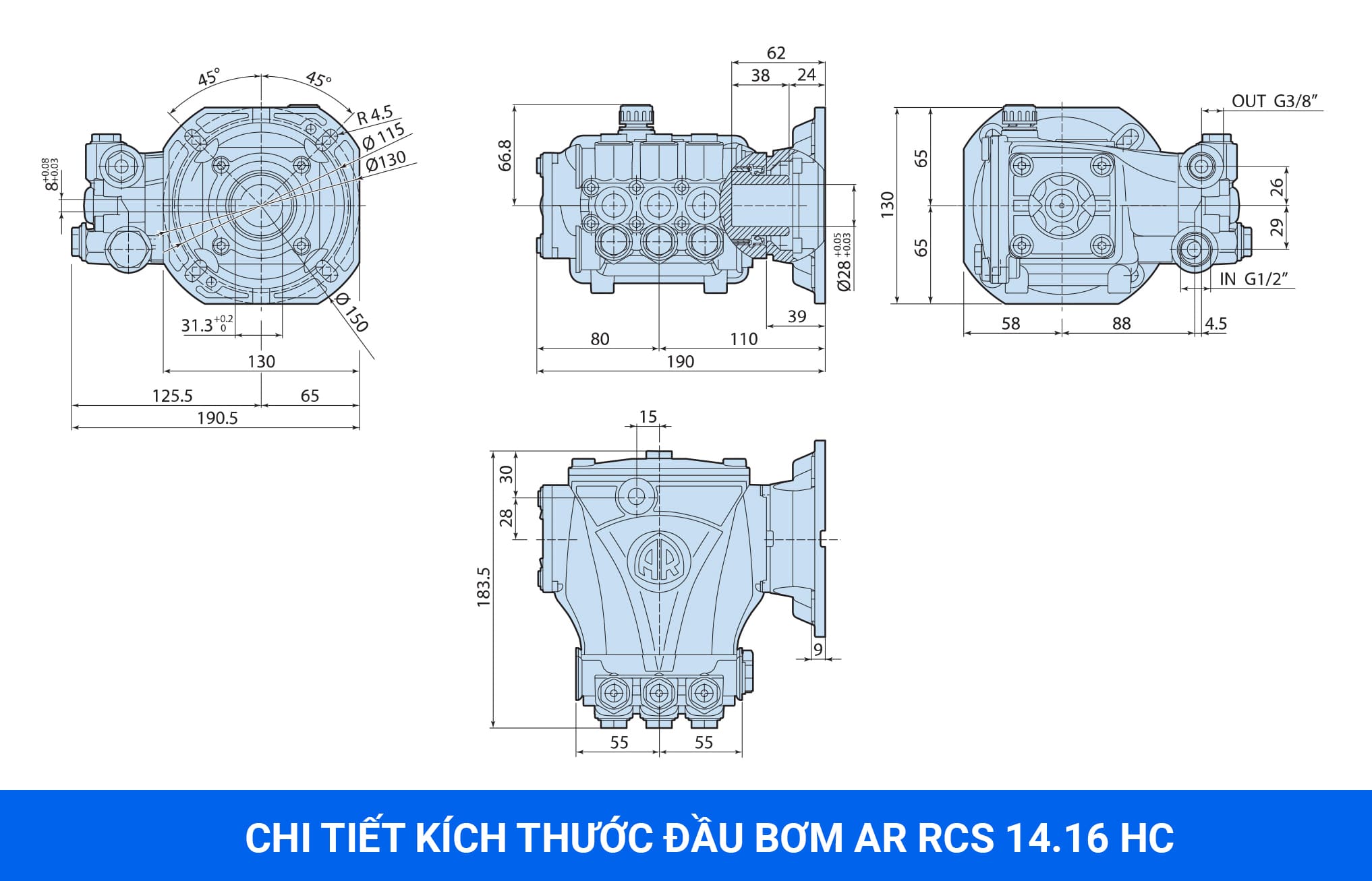 đầu rửa xe ar niken xịt nước biển annovi reverberi rcs 14.16 hc