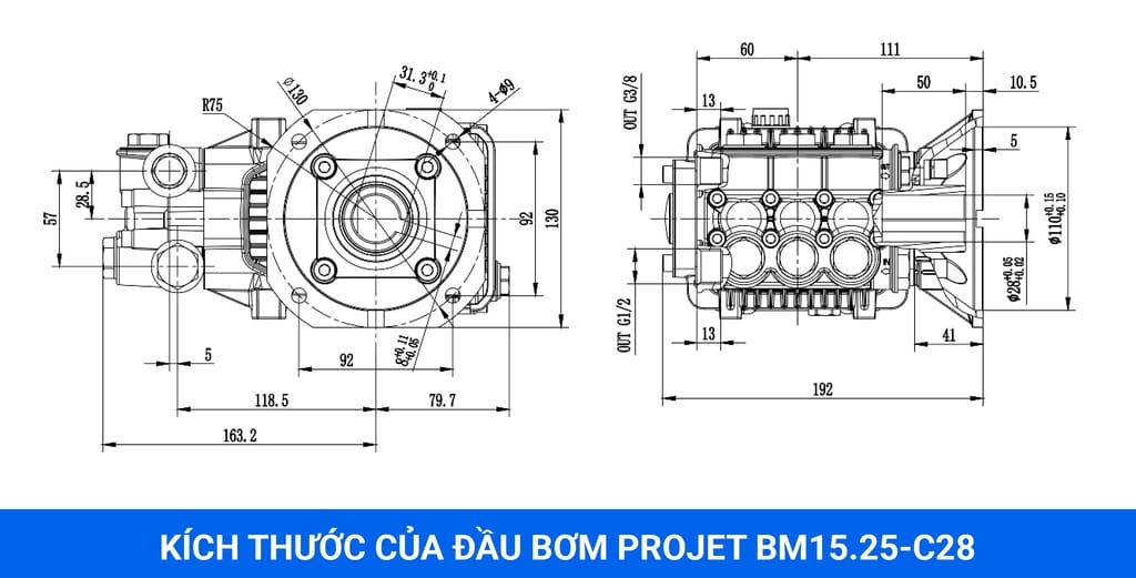 đầu máy bơm áp lực projet bm1525-c28