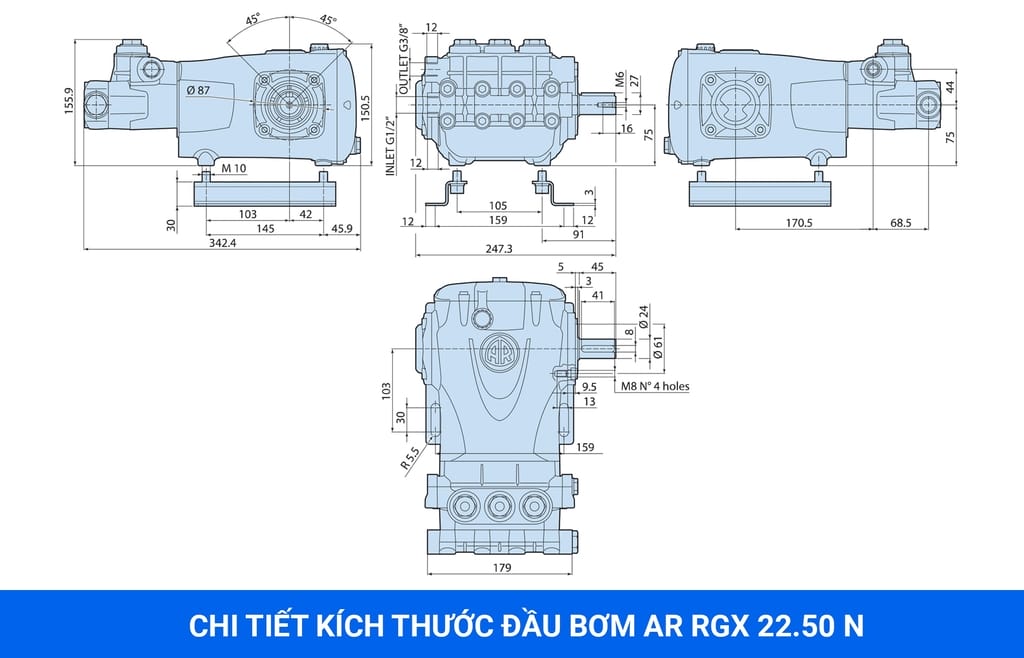 đầu bơm cao áp máy rửa xe annovi-reverberi ar rgx22.50n