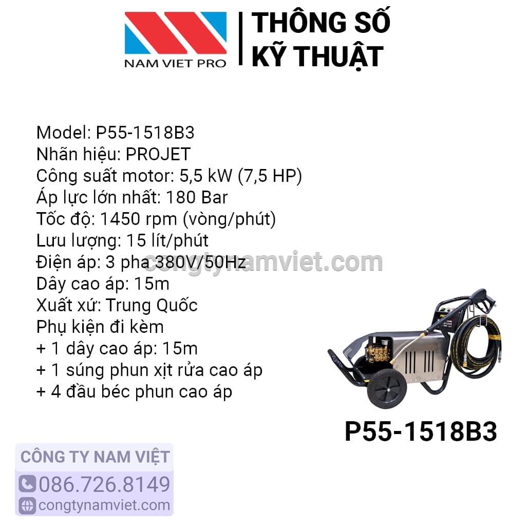 máy rửa xe cao áp 3 pha projet p55-1518b3