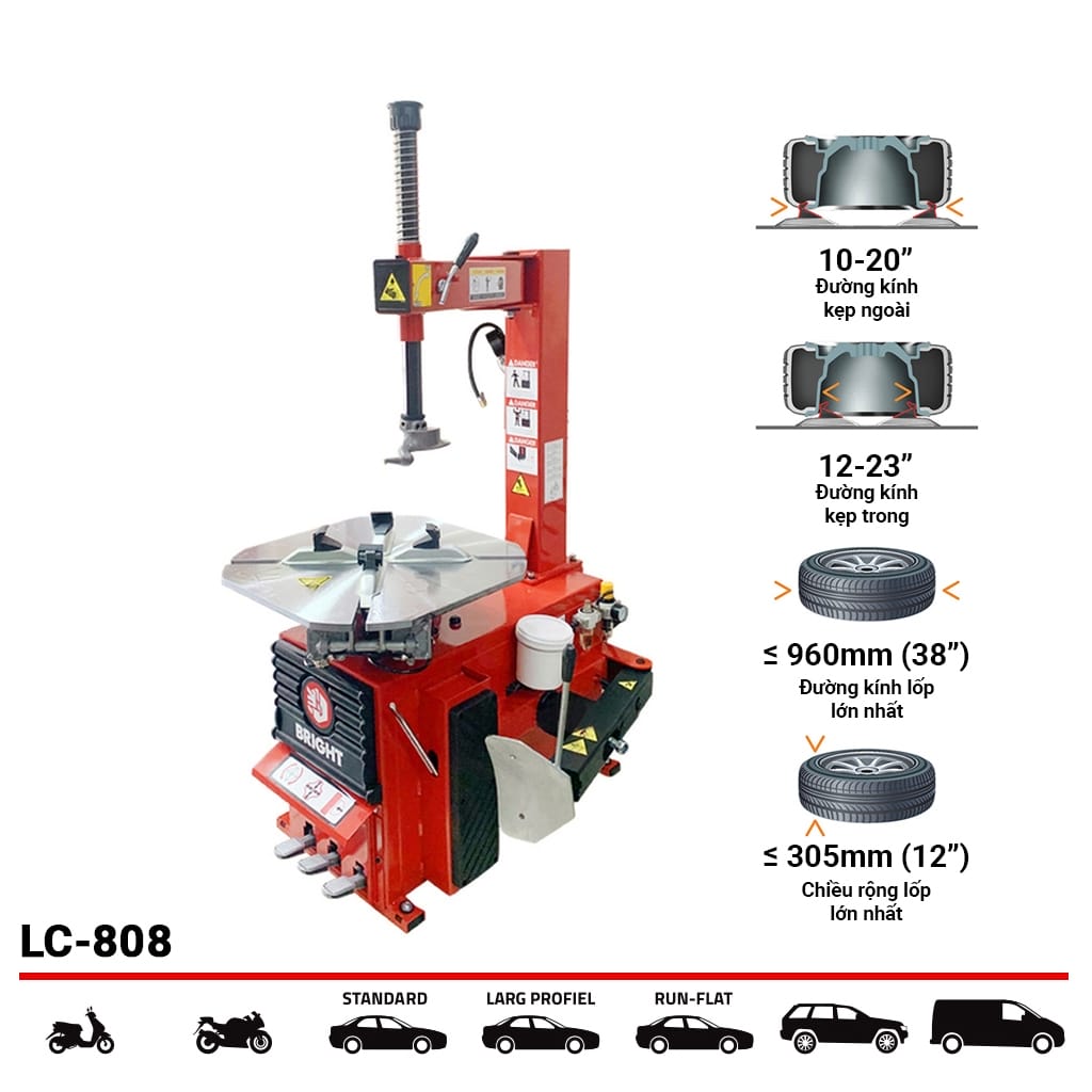 máy ra vào lốp xe máy, tay ga bright lc-808