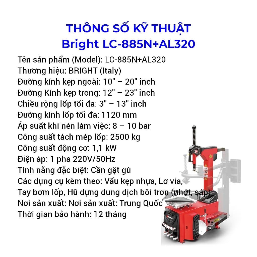 máy ra vào lốp xe ô tô du lịch bright lc-885n 320