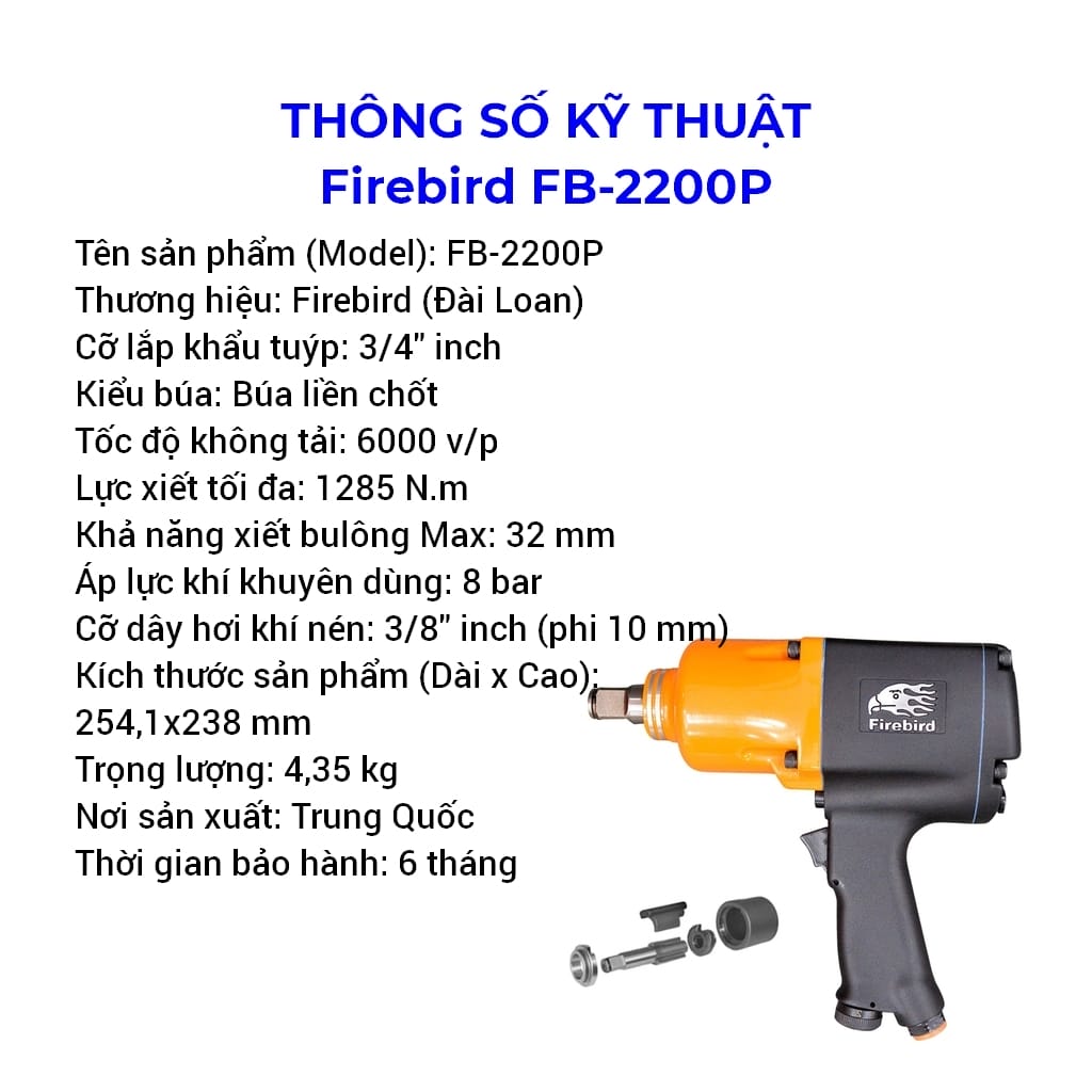 súng vặn ốc bằng hơi firebird fb-2200p 3/4 inch