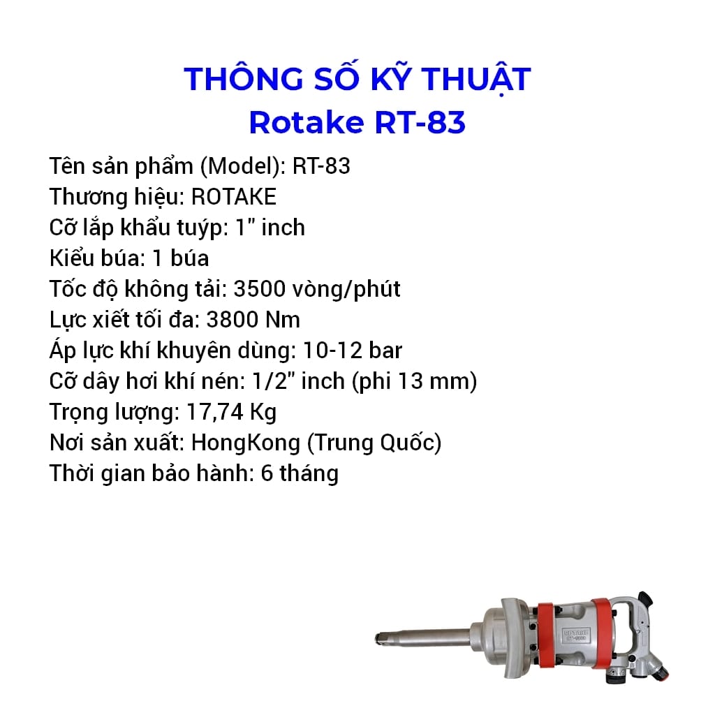 súng bắn ốc vít bằng hơi rotake rt-83 1 inch