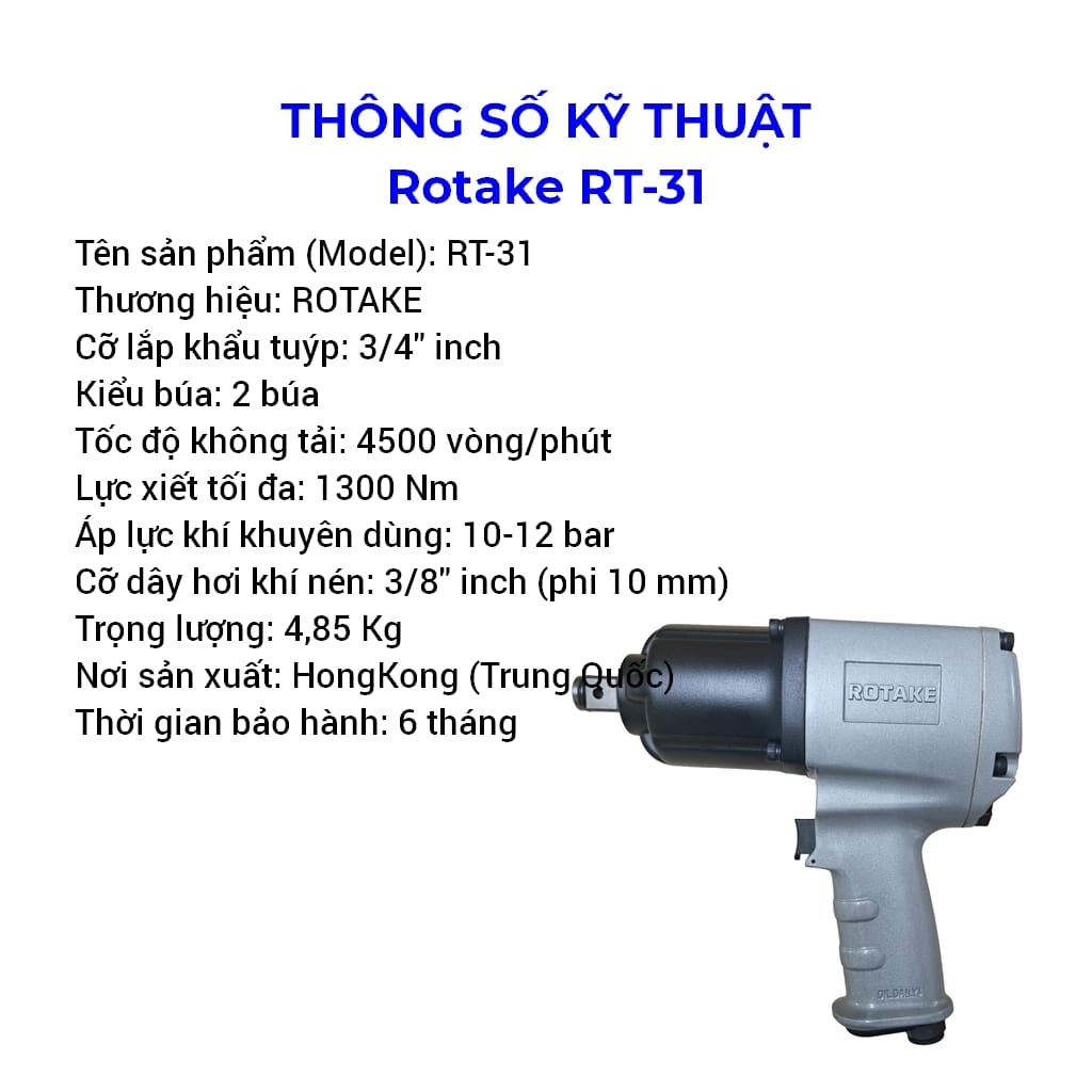 súng xiết bu lông hơi rotake rt-31 3/4 inch