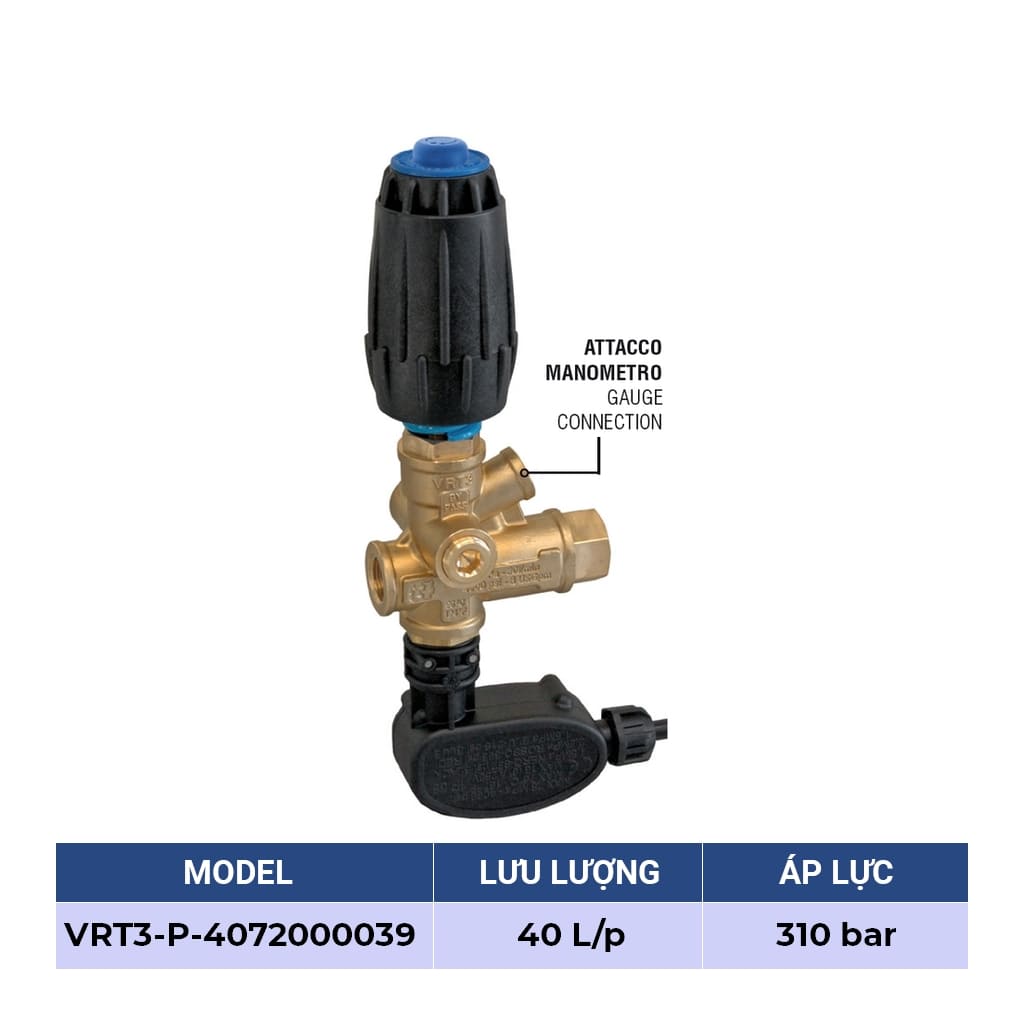 Van chỉnh áp, van điều chỉnh áp suất đầu bơm cao áp có rơ le điện TECOMEC VRT3, 40 L/p, 310 bar, Italy