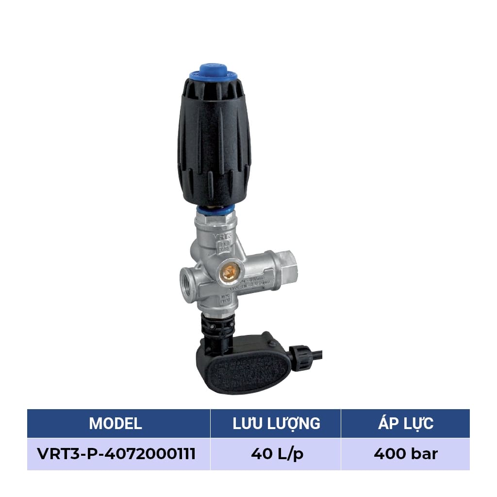 Van chỉnh áp, van điều chỉnh áp suất đầu bơm cao áp niken có rơ le điện TECOMEC VRT3, 40 L/p, 250 bar, Italy