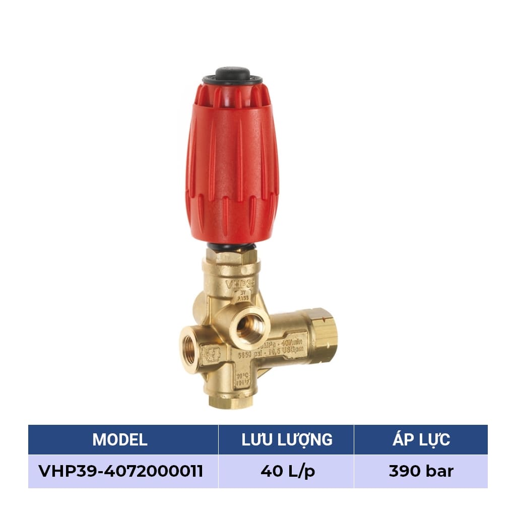 Van chỉnh áp, van điều chỉnh áp suất đầu bơm cao áp TECOMEC VHP39, 40 L/p, 390 bar, Italy