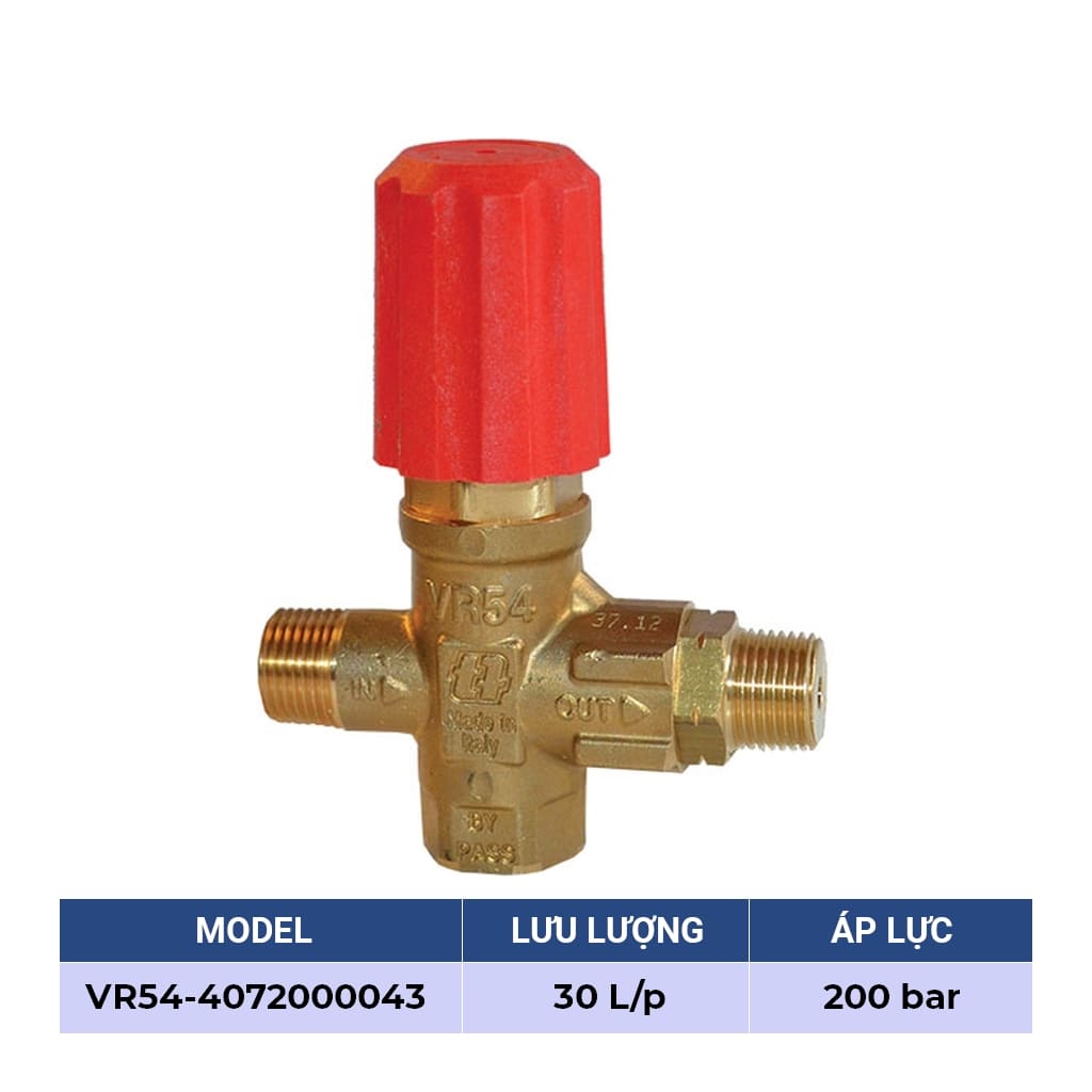 Van chỉnh áp, van điều chỉnh áp suất đầu bơm cao áp TECOMEC VR54, 30 L/p, 200 bar, Italy