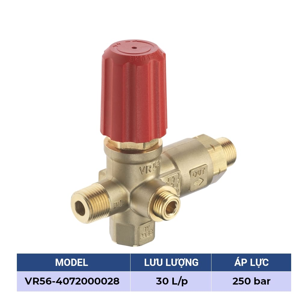 Van chỉnh áp, van điều chỉnh áp suất đầu bơm cao áp TECOMEC VR56, 30 L/p, 250 bar, Italy