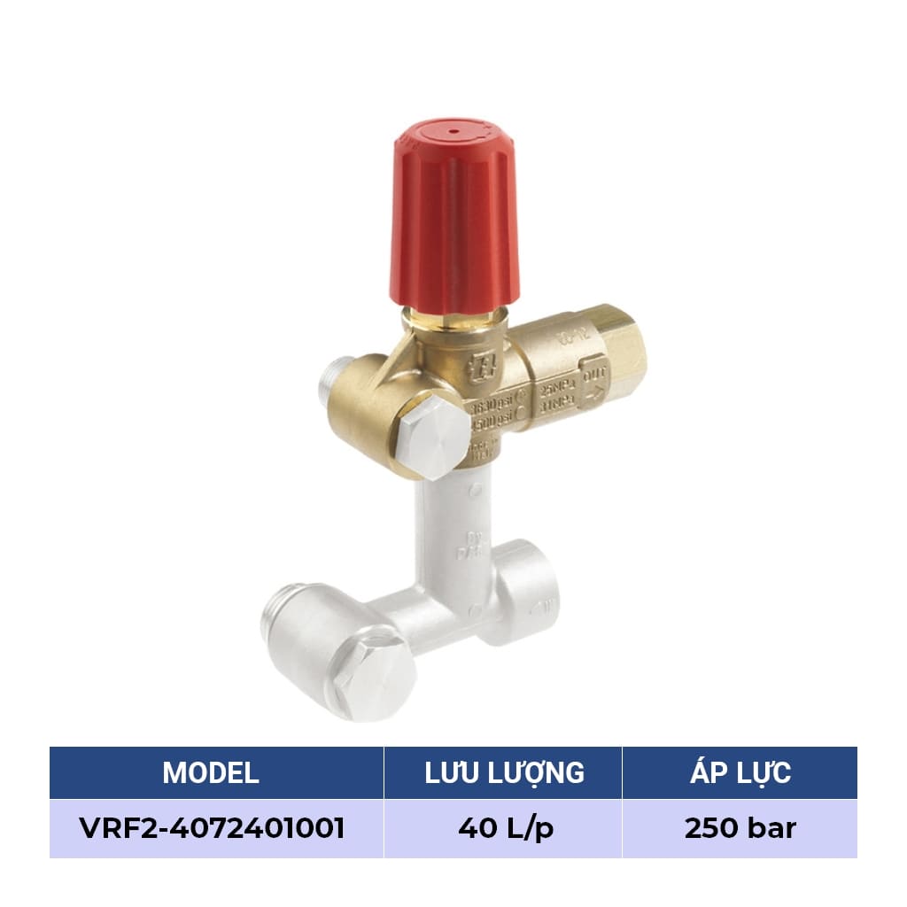 Van chỉnh áp, van điều chỉnh áp suất đầu bơm cao áp TECOMEC VRF2, 40 L/p, 250 bar, Italy